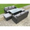 Fimous Outdoor Rattan Garden Furniture Sets Height Adjustable Rising lifting Dining Table Sofa Set with 2 Big Footstool 8 Seater Dark Grey Mixed