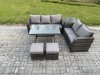 Fimous High Back PE Rattan Sofa Set Outdoor Garden Furniture Dining Table Set Love Sofa 3 Seater Sofa 2 Small Footstool Side Table