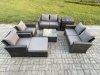Fimous Rattan Garden Furniture Set 7 Seater Patio Outdoor Lounge Sofa Set with Square Coffee Table Double Seat Sofa Side Table Big Footstool Dark Grey Mixed