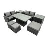 Fimous Outdoor Love Sofa Set 7 Seat Rattan Garden Furniture Set with Adjustable Lifting Dining or Coffee Table Dark Grey Mixed
