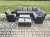 Fimous Wicker PE Outdoor Garden Furniture Set High Back Rattan Corner Sofa Set with Arm Chair Rectangular Coffee Table 2 Small Footstools