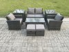 Fimous 8 PCS Outdoor Lounge Sofa Set Wicker PE Rattan Garden Furniture Set with Rectangular Coffee Table Armchair 2 Small Footstools Dark Grey Mixed