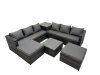 Fimous 8 Seater Garden Outdoor Rattan Furniture Set Patio Corner Sofa Coffee Table with 2 Big Stools Dark Grey