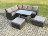 Fimous High Back Outdoor Garden Furniture Set Rattan Corner Sofa Dining Table Set With 2 Big Footstool 8 Seater Dark Grey Mixed