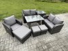 Fimous 8 Seater Outdoor Garden Dining Sets Rattan Furniture With Dining Table Armchairs Love Sofa 3 Footstools Side Table Dark Grey Mixed