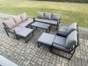 Fimous Aluminium Outdoor Garden Furniture Lounge Sofa 2 PC Chairs Oblong Coffee Table Sets with 2 Big Footstools Dark Grey