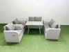 Fimous 6 Seater Rattan Garden Furniture Set Outdoor Love Sofa Set with Rectangular Dining Table 2 Side Tables Light Grey