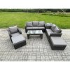 Fimous High Back Rattan Garden Furniture Set with Loveseat Sofa Rectangular Coffee Table Side Table 2 Big Footstool Indoor Outdoor Patio Lounge Sofa Set Dark Grey Mixed
