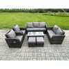 Fimous Patio Garden Furniture Sets Wicker 9 Seater Outdoor Rattan Furniture Sofa Sets with Rectangular Coffee Table Reclining Chair Love seat Sofa 2 Small Footstools