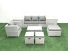 Fimous 8 Pieces Rattan Garden Furniture Set Outdoor Garden Sofa Chair Coffee Table Set with 2 Side Tables 3 Footstools Light Grey Mixed