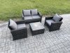 Fimous 4 PCS Outdoor Lounge Sofa Set Wicker PE Rattan Garden Furniture Set with Armchair Square Coffee Table Double Seat Sofa Dark Grey Mixed