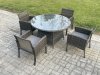 Fimous Wicker PE Outdoor Rattan Garden Furniture Arm Chair And Table Dining Sets 4 Seater Large Round Table Dark Grey Mixed