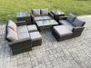 Fimous Outdoor U Shape Sofa Set Wicker PE Rattan Garden Furniture Set with Coffee Table Double Seat Sofa 3 Footstools 2 Side Tables Dark Grey Mixed