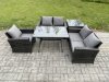 Fimous Wicker PE Rattan Garden Dining Set Outdoor Furniture Sofa with Rectangular Dining Table Love Seat Sofa Side Table Dark Grey Mixed