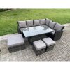 Fimous 9 Seater High Back?Outdoor Rattan Adjustable Rising Lifting Dining Table Corner Sofa Set Garden Furniture Footstools Dark Grey Mixed Right Hand
