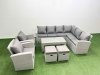 Fimous Rattan Garden Furniture Set 7 Pieces Outdoor Garden Sofa Oblong Coffee Table Set with 2 Chairs 2 Small Footstools Light Grey Mixed