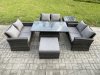 Fimous 7 Seater Rattan Wicker Garden Furniture Patio Conservatory Sofa Set with Height Adjustable Rising Lifting Table Double Seat Sofa Big Footstool Side Table