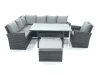 Fimous 8 Seater Garden Rattan Furniture Corner Dining Set with Big Footstool Indoor Outdoor Lounge Sofa Set Dark Grey Mixed