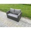 Fimous High Back Rattan Garden Furniture Set with Loveseat Sofa Rectangular Coffee Table Indoor Outdoor Patio Lounge Sofa Set Dark Grey Mixed