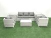 Fimous Rattan Garden Furniture Set with 3 Seater Sofa 2 Chair Rectangular Coffee Table 2 Side Tables Light Grey Mixed 5 Seater
