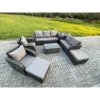 Fimous Patio Garden Furniture Sets Wicker 9 Seater Outdoor Rattan Furniture Sofa Sets with Rectangular Coffee Table Reclining Chair Loveseat Sofa 2 Side Tables 2 Big Footstool