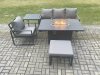 Fimous Aluminium 5 Pieces Garden Furniture Sofa Set with Cushions Gas Fire Pit Dining Table Set with Side Table Big Footstool Dark Grey