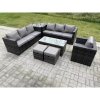 Fimous Outdoor Rattan Garden Furniture Lounge Sofa Set With Oblong Rectagular Coffee Table Arm Chair Side Coffee Table 2 Stools