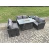 Fimous Rattan Outdoor Garden Furniture Sofa Set Gas Fire Pit Dining Table Gas Heater with Side Table Love Sofa Dark Grey Mixed