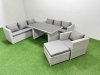 Fimous Patio Garden Furniture Sets with Black Glass Top Dining Table 3 Seater Sofa Armchair Big Stool Light Grey