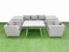 Fimous Outdoor PE Rattan Sofa Armchair Set Patio Garden Furniture Sets with Cushions 2 Side Tables Light Grey 7 Pieces