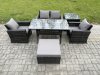 Fimous PE Wicker Outdoor Garden Furniture Set Patio Furniture Rattan Rectangular Dining Table Lounge Sofa with Big Footstool Side Table