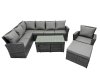 Fimous 10 Seat Poly Rattan Outdoor Patio Oblong Coffee Table Corner Sofa Set with 3 Stool Chair for Garden Backyard Dark Grey Mixed