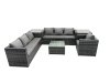 Fimous Outdoor Rattan Garden Furniture Set 7 Seater Patio Lounge Sofa Set with Armchair Square Coffee Table Side Table Dark Grey Mixed
