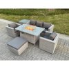 Fimous Rattan Garden Furniture Set Gas Fire Pit Lounge Sofa Chair Dining Set With Side Table And 2 PC Arm Chair Footstool