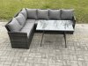Fimous Wicker Rattan Garden Furniture Corner Sofa Set with Oblong Dining Table 6 Seater Outdoor Rattan Set Dark Grey Mixed