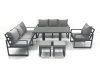 Fimous Outdoor Garden Furniture Set Aluminium Lounge Sofa Adjustable Rising Lifting Dining Table Sets with 2 Small Footstools Dark Grey