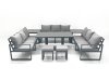 Fimous 11 Seater Garden Sofa Set Aluminium Furniture Rising Dining Tabe Set with 2 Side Tables 2 Small Footstools Dark Grey