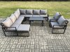 Fimous Aluminium Patio Outdoor Garden Furniture Lounge Corner Sofa Set with Oblong Coffee Table Big Footstool 2 Chair Dark Grey