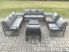 Fimous Aluminium Outdoor Garden Furniture Set Patio Lounge Sofa with Square Coffee Table 3 Armchairs 2 Side Tables Dark Grey