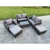 Fimous 7 Seater Garden Furniture Set Rattan Outdoor Lounge Sofa Chair With Tempered Glass Table 2 Big Footstool Dark Grey Mixed