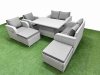 Fimous 8 Seater Outdoor Reclining Chair Love Sofa Set Rattan Garden Furniture Set with Adjustable Lifting Dining or Coffee Table 2 Big FootStools Light Grey