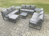 Fimous Aluminium 10 Seater Outdoor Garden Furniture Set Patio Lounge Sofa with Square Coffee Table 2 Side Tables Big Footstool Conservatory Set Dark Grey