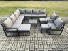 Fimous Aluminium Outdoor Garden Furniture Set Lounge Corner Sofa Square Coffee Table 2 Pcs Chair Sets with 3 Footstools Dark Grey