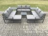 Fimous Aluminium Outdoor Garden Furniture Set Patio Lounge Sofa with Square Coffee Table 2 Side Tables 2 Big Footstools Conservatory Set Dark Grey
