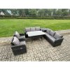 Fimous 6 Piece Rattan Garden Furniture Set with Patio Sofa Rectangular Dining Tablel Side Table Indoor Conservatory Patio Set