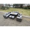 Fimous 10 Seater Outdoor PE Rattan Garden Furniture Gas Fire Pit Dining Table Set Lounge Sofa 2 PC Armchairs With 2 Stools Dark Grey Mixed Patio