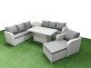 Fimous 8 Seater Poly Rattan Outdoor Garden Furniture Adjustable Lifting Dining or Coffee Table Sofa Set Patio 3 Seater Sofa Reclining Chair 3 Seater Sofa Big Footstool Side Table Light Grey