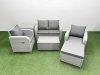 Fimous Light Grey PE Wicker Rattan Garden Furniture Set Sofa Set Reclining Adjustable Chair Rectangular Coffee Table 5 Seater With Footstool Side Table