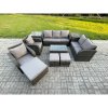 Fimous Patio Garden Furniture Sets Wicker 10 Seater Outdoor Rattan Furniture Sofa Sets with Rectangular Coffee Table Reclining Chair Loveseat Sofa 2 Side Tables 3 Footstools