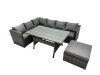 Fimous Outdoor PE Rattan Sofa Set with Dining Table Patio Garden Furniture Sets with Big Stool Dark Grey Mixed